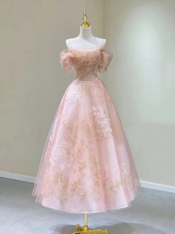 Pink Spaghetti Strap Tulle Lace Short Prom Dress, Cute A-Line Party Dress       cg25029 Tunics Plaid country