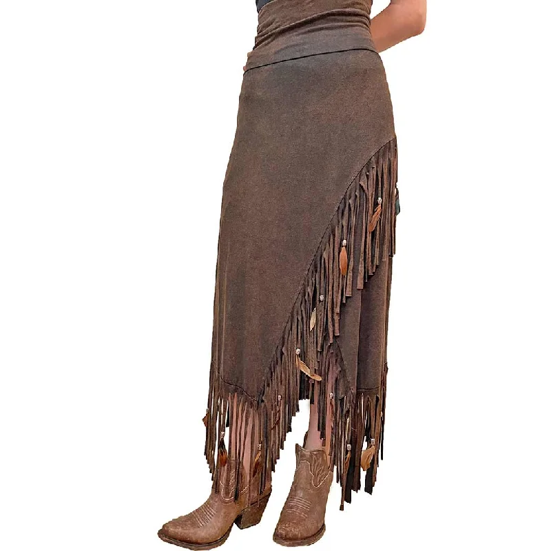 Pat Dahnke Women's Criss-Cross Fringe Maxi Skirt elastic waist skirt