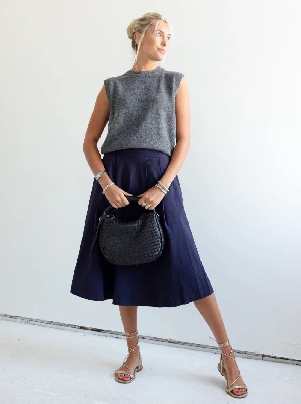 Addison Navy Midi Skirt mini skirt trendy