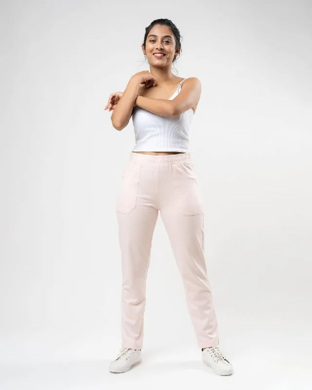 100% Organic Cotton Pink Regular Fit Athleisure Pant for Women Elegant Wool Trousers