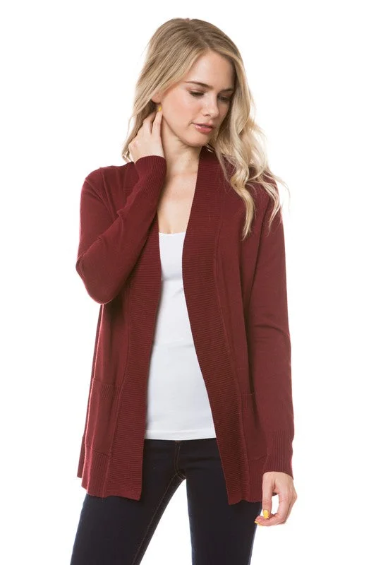 Classy In Classic Burgundy Open Front Knit Cardigan Oversized Loose Flowy