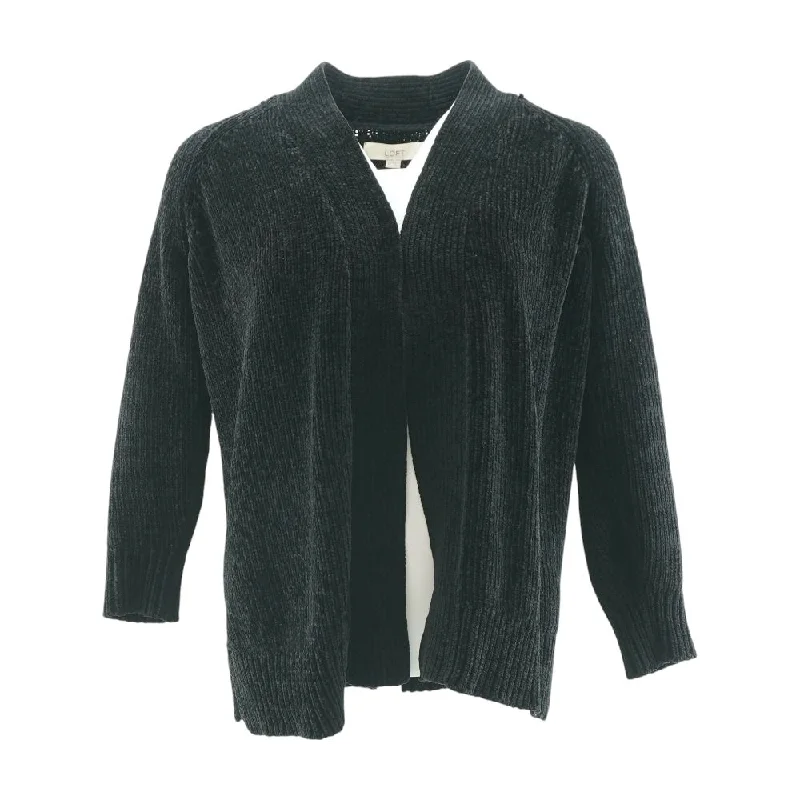 Black Solid Cardigan Sweater Thin Thick Dense
