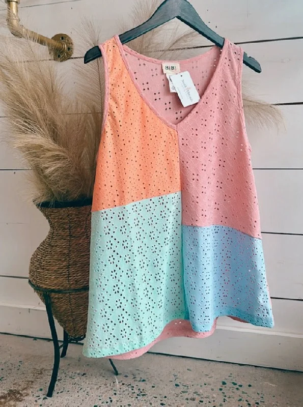 Peachy Keen Colorblock Tank Top rhinestone tank top