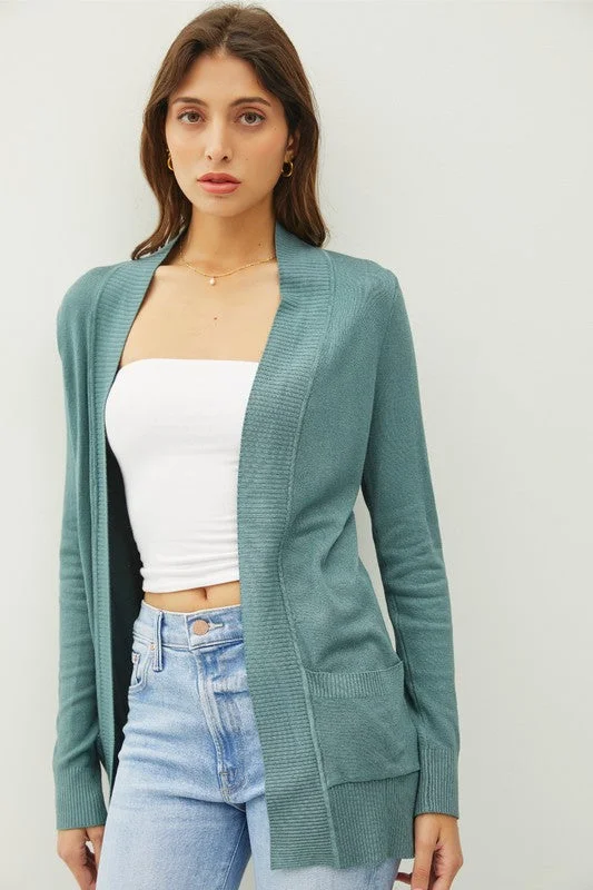 Moments That Matter Teal Ribbed Cuff Cardigan (Size Medium) Embroidered Appliqued Beaded