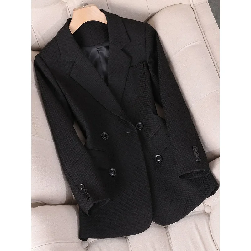 CAROLINE SUITS Women's Elegant Stylish Fashion Office Professional Woven Black Plaid Blazer Jacket Wool Jacket Cashmere Jacket Tweed Jacket