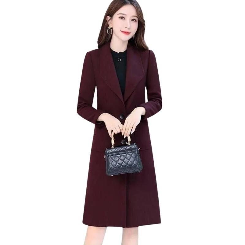 ABIGAIL Design Women's Fine Fashion Elegant Luxury Style Burgundy Red Wool Coat Jacket Boat Neck Shawl Collar Notched Collar