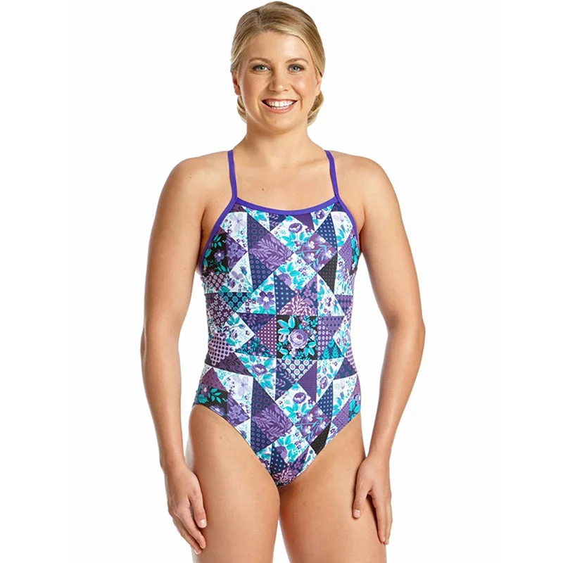 Amanzi - Purple Plaid Ladies One Piece Swimsuit Chic Bikini Set