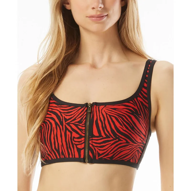 Womens Zebra Print Zip-Front Bikini Swim top Sexy Swimwear Set