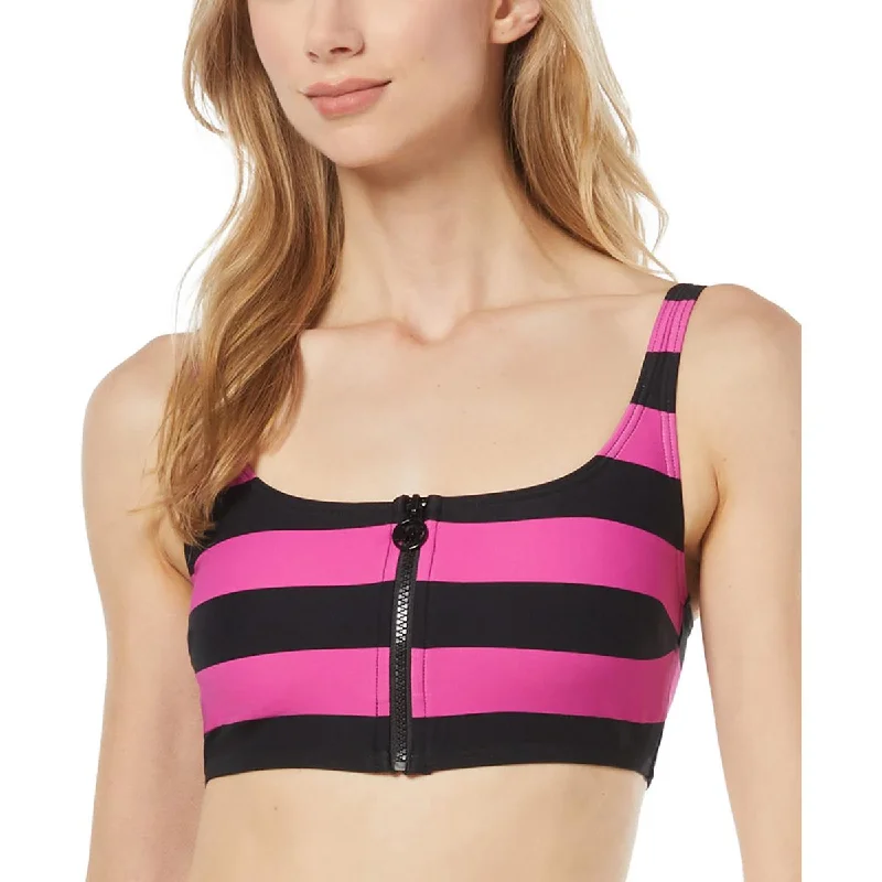 Womens Striped Zip-Front Bikini Swim top Luxury Swimsuit Style