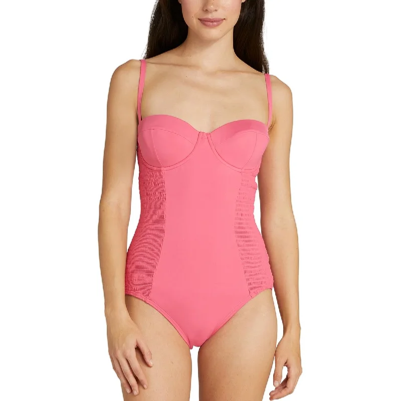 Womens Smocked Underwire One-Piece Swimsuit Sleek Full Coverage