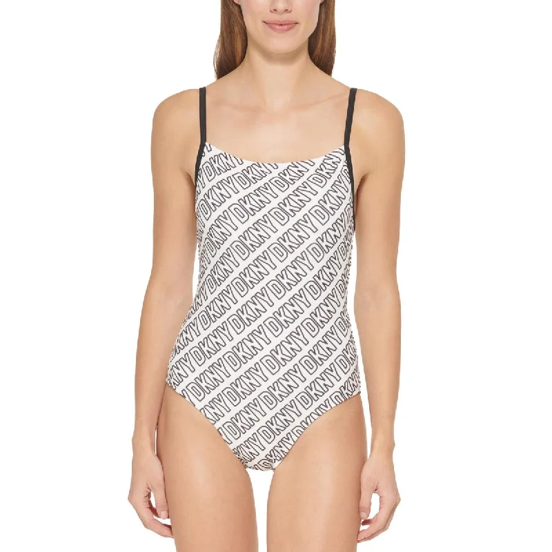 Womens Logo Removable Padding One-Piece Swimsuit Deep-V Swimsuit Design