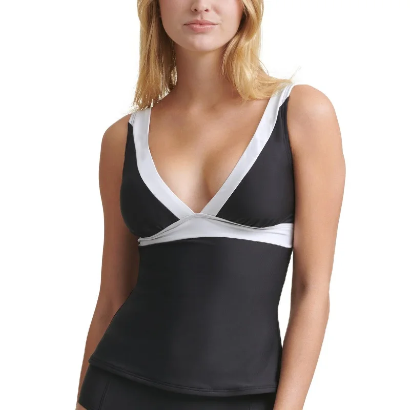 Womens Colorblock V-Neck Tankini Swim Top Beach Ready Swimsuit