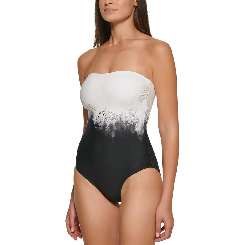 Womens Printed Removable Strap One-Piece Swimsuit Reversible Bikini Set