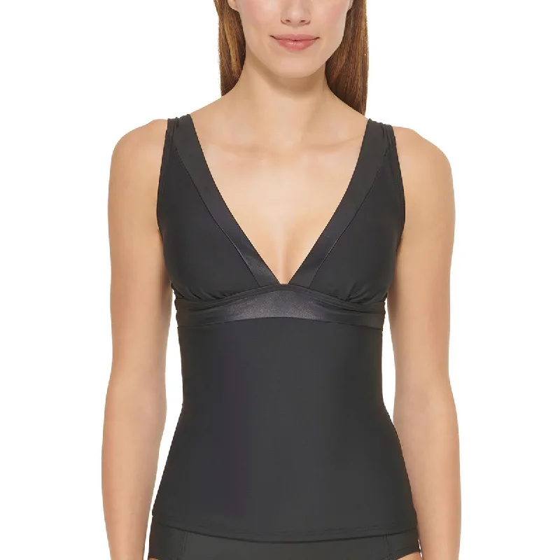 Womens Plunging Adjustable Tankini Swim Top Halter Neck Swimsuit