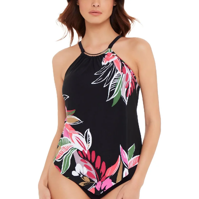 Womens Printed Underwire Tankini Swim Top High-Waisted Swim Bottoms