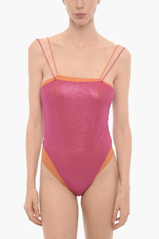Oseree Double Layered Metallic One Piece Swimsuit Xl Standard size Halter Top Bikini