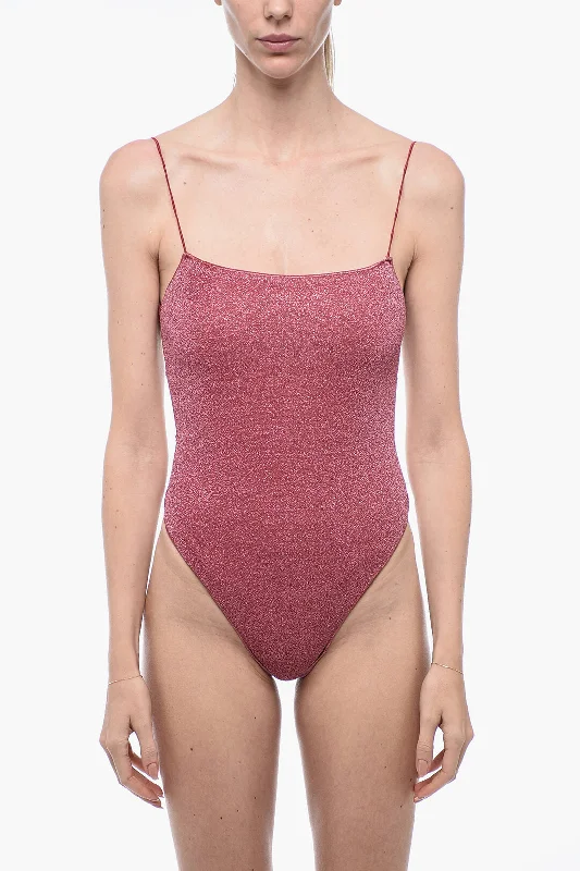 Oseree Lurex One-Piece Swimsuit with Sel-Tie Details L Standard size Sexy Monokini Swimsuit