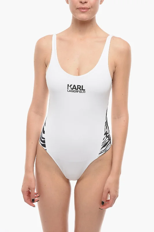 Karl Lagerfeld One-Piece Swimsuit with Animal Details Xs Standard size Mesh Swimsuit Top