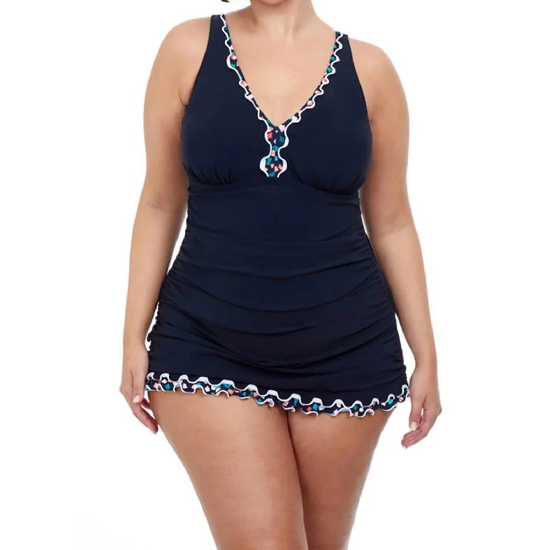 Plus Size V-Neck Swimdress In Gin Fizz Black Sporty Swimwear Bottoms