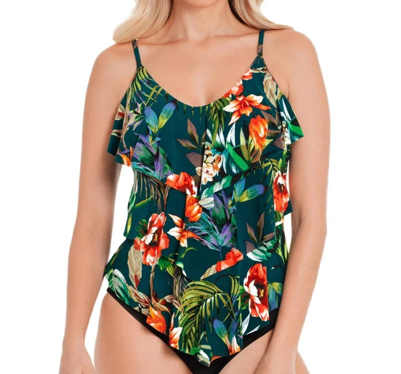 Rita Triple Tiered Tankini Top In Blue High-Waisted Swimwear