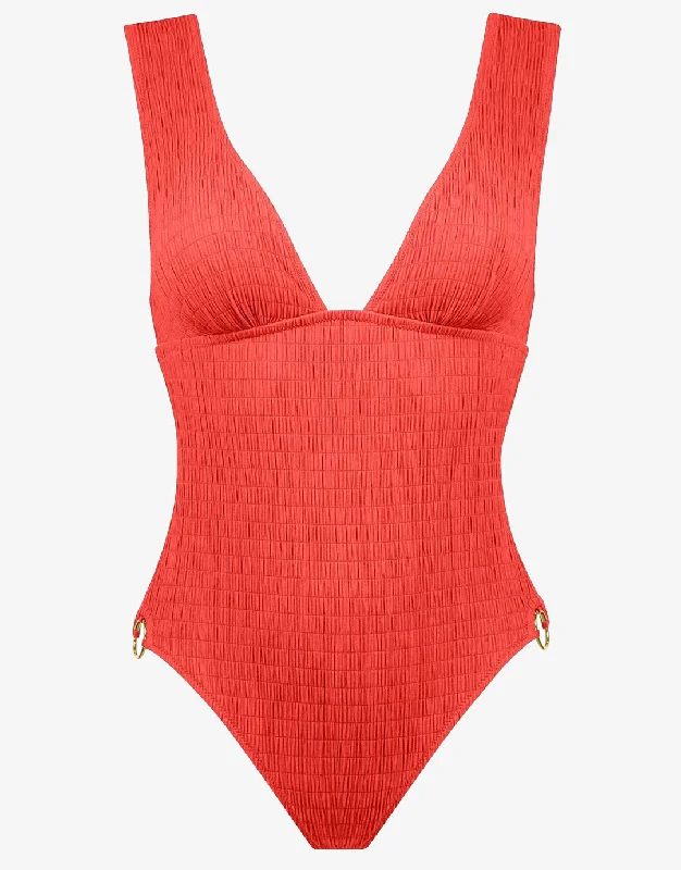 Solid Crush Swimsuit - Fiery Coral Tie-Back Swimwear